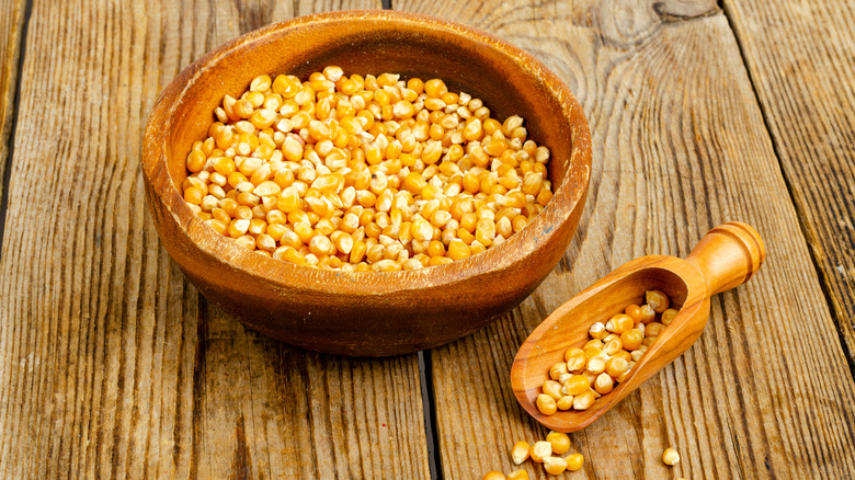 Popcorn kernels in bowl
