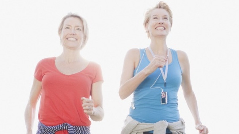 Two women walking for exercise