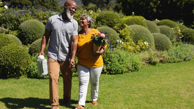 african american senior couple walking