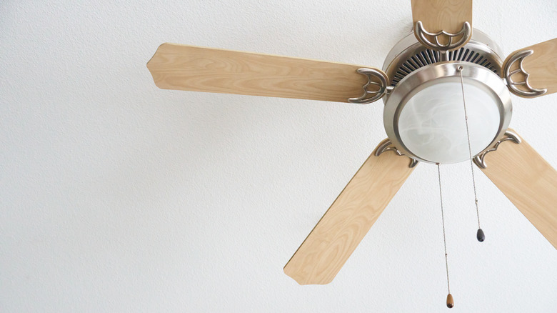 Indoor home ceiling fan on a white ceiling