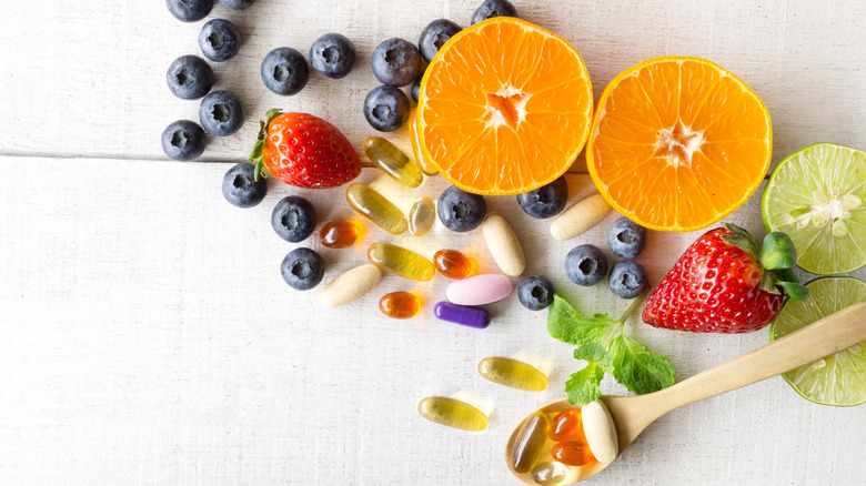 Fruits and vitamin pills