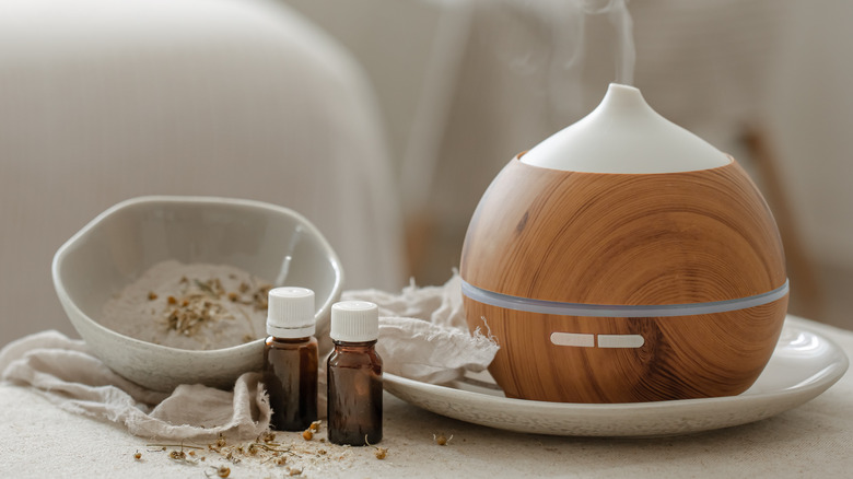 humidifier expelling steam on white plate