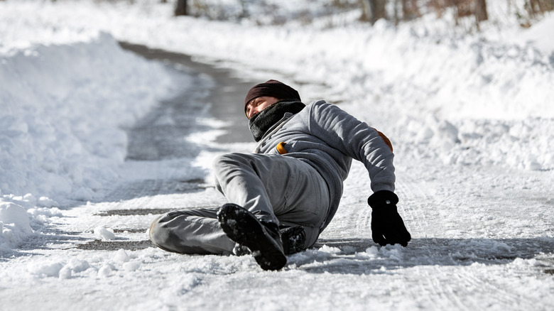 man who's fallen on ice