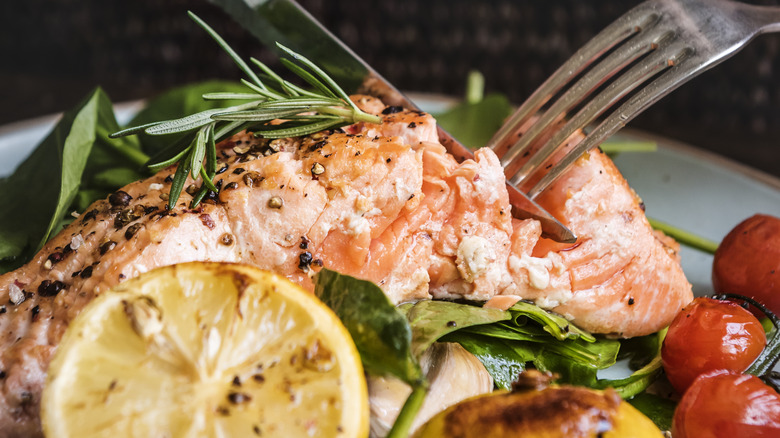 Plate of salmon and vegetables