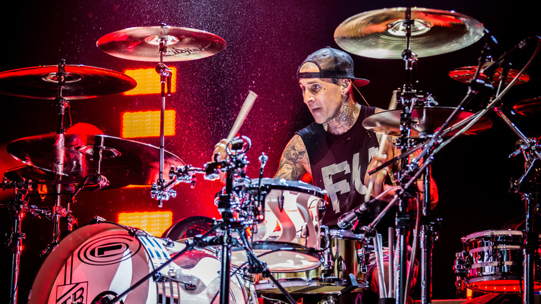 Travis Barker playing the drums