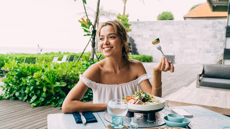 a woman dining solo