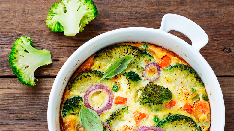 vegetable frittata in white dish