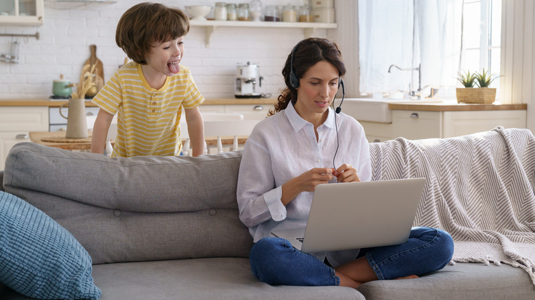 distracted person on video call