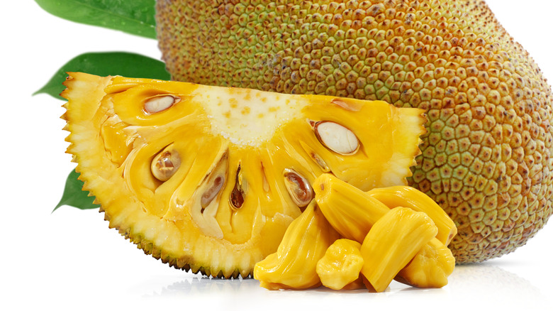 Jackfruit shown with cross-section slice
