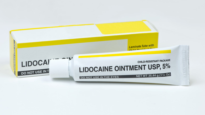 Anesthetic cream next to box