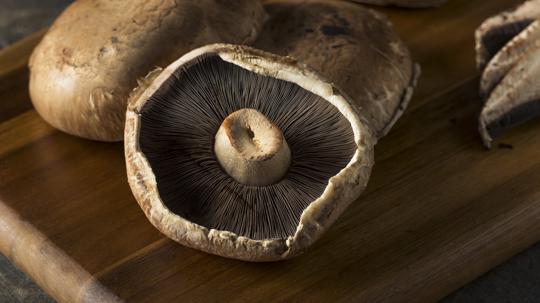 portobello mushroom caps on a table