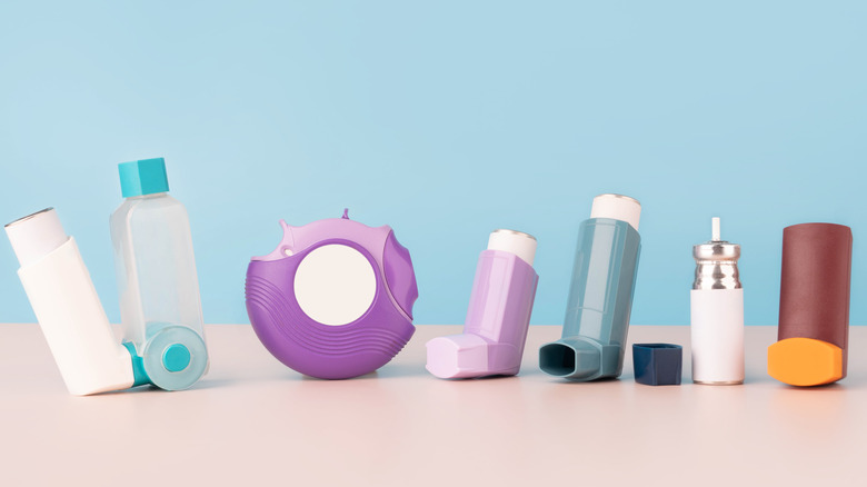 different asthma inhalers lined up