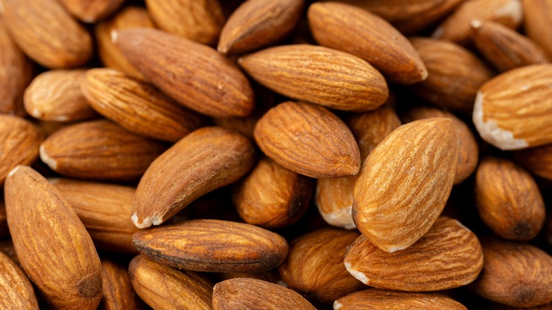 Overhead closeup shot of almonds