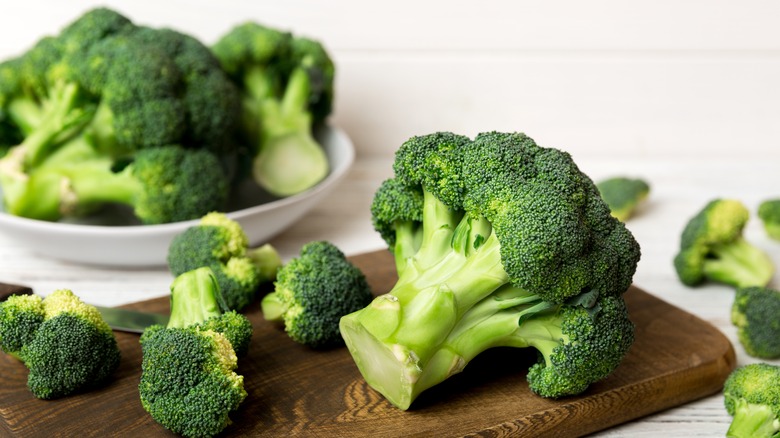 Broccoli on cutting board