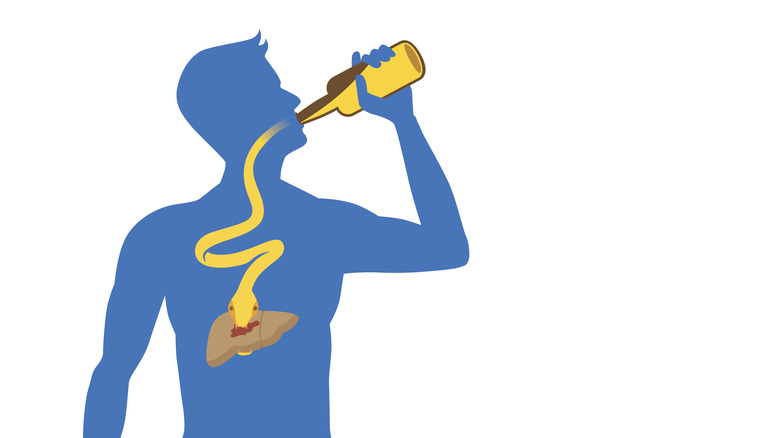 Illustration man drinking alcohol liver