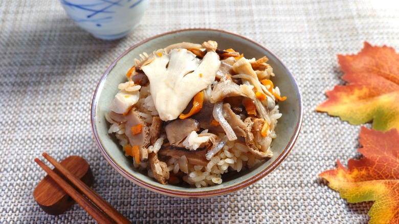 maitake and shiitake mushrooms in a stir-fry dish