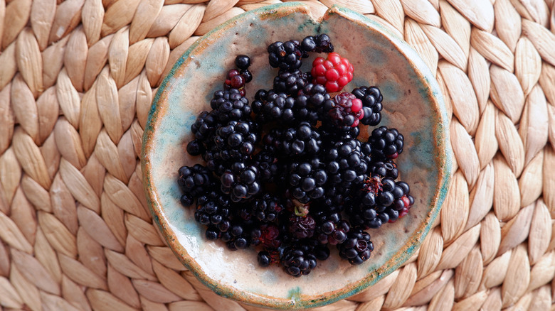 blackberries in bowl on mat