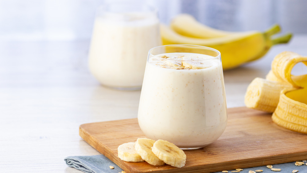 Banana smoothie and bananas