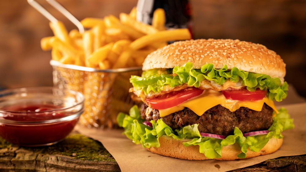 Hamburger with a side of fries