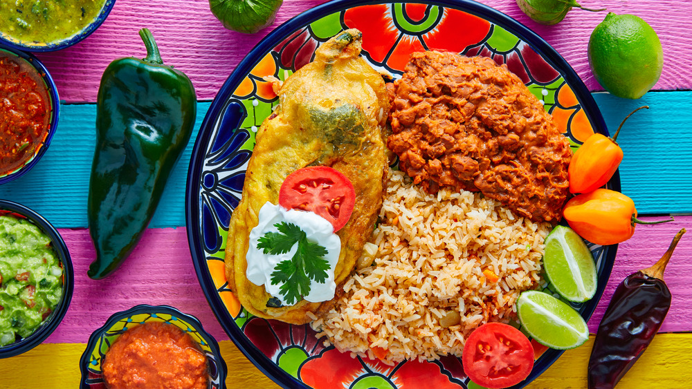 chile rellenos with rice and beans