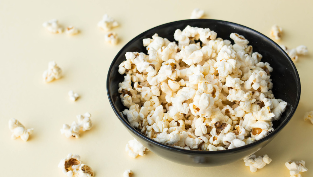 popcorn in black bowl