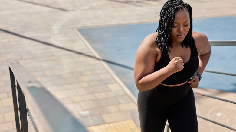 A woman jogging outside