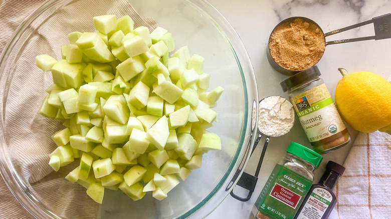 cubed apples in bowl