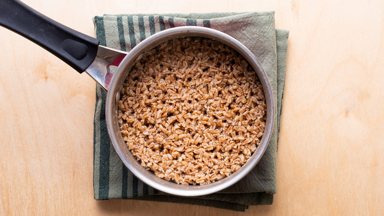 cooked farro in pot