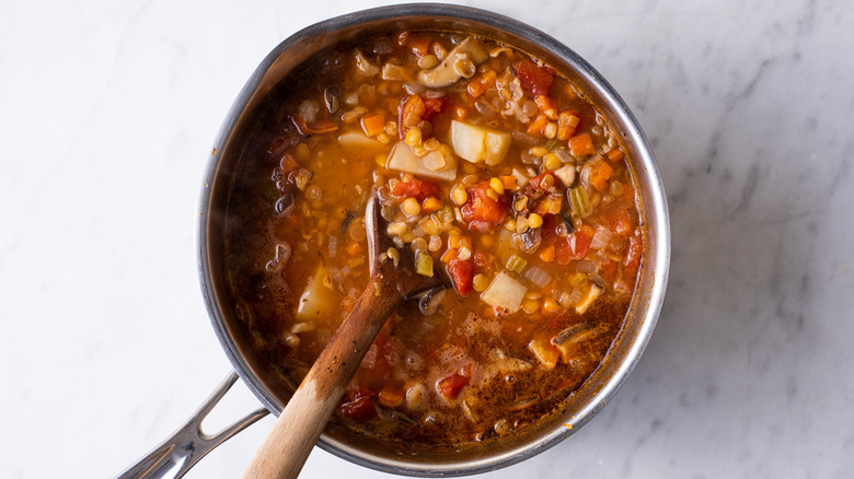 pot of vegan lentil soup