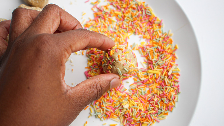 cake balls covered in sprinkles