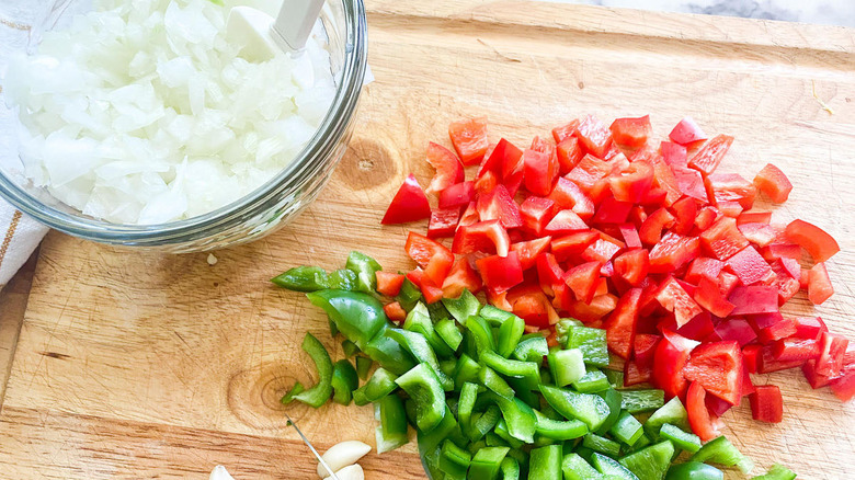 chopped onions, garlic, and peppers