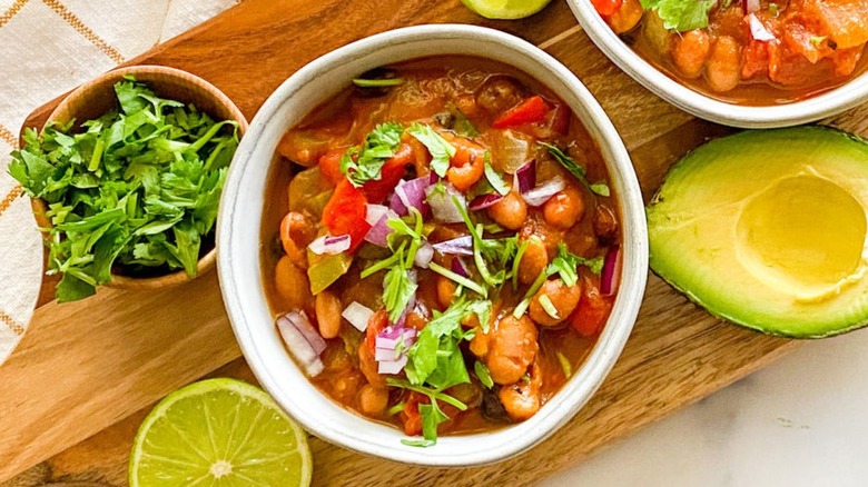 vegan pumpkin chili with avocado