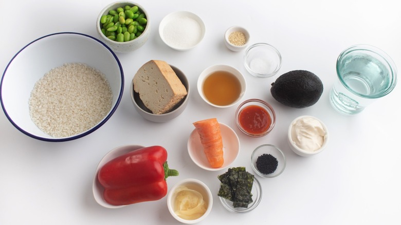 ingredients for a vegan sushi bowl