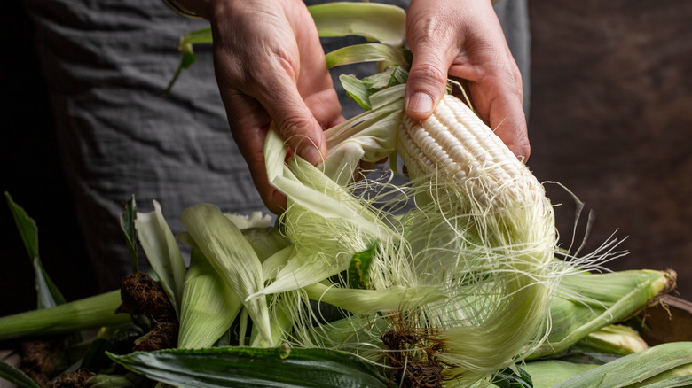 shucking corn 