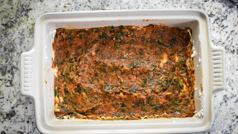 lasagna in baking dish