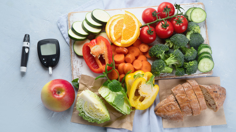 fresh produce with blood sugar meter