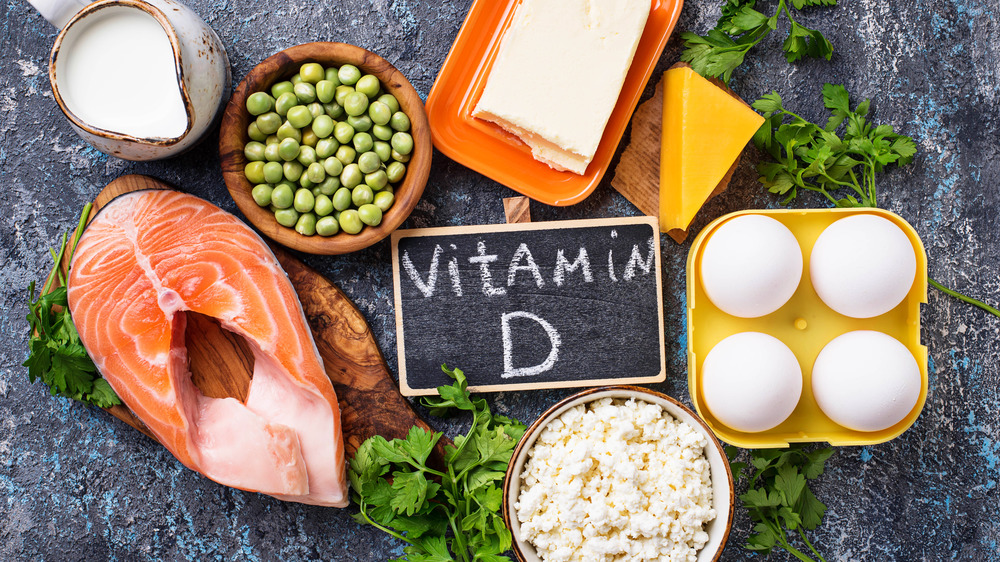 table with foods filled with vitamin d