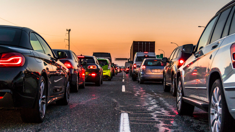 cars stuck in heavy traffic