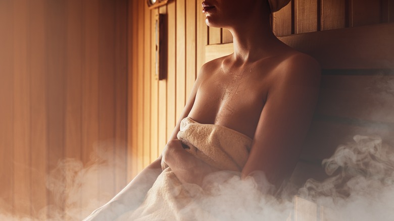 Woman in steam room