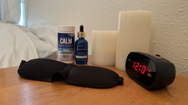 Various sleep items on nightstand