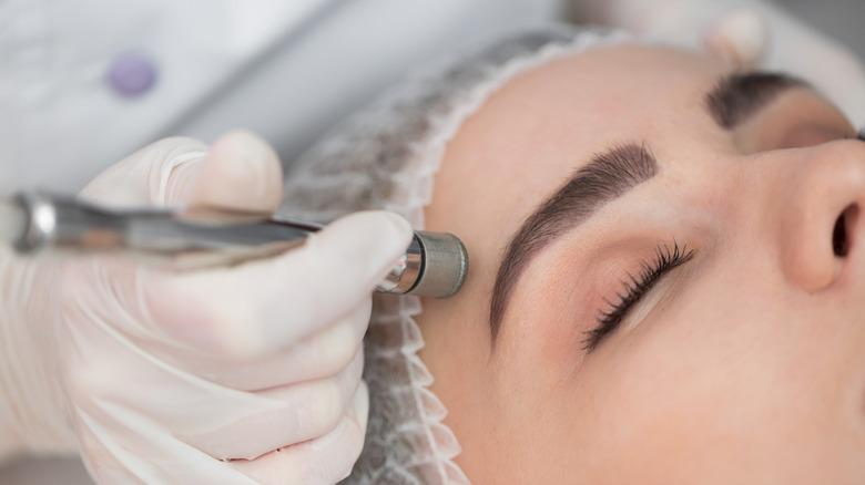 extreme close up of microdermabrasion procedure