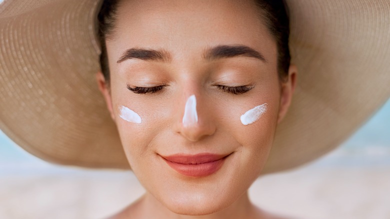 close up of face with sunscreen