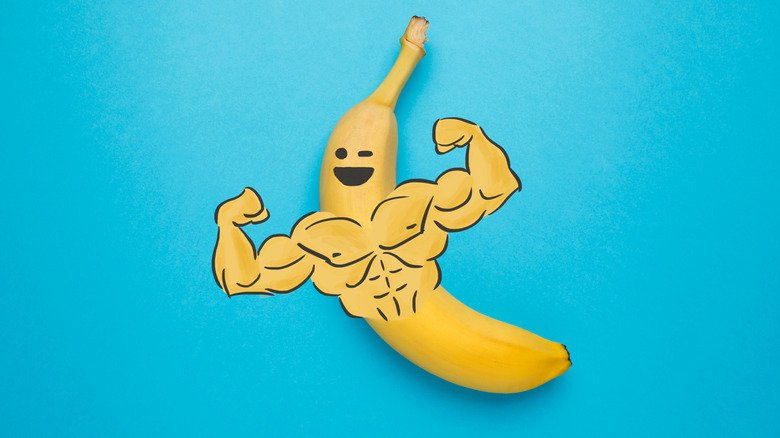 a banana with cartoon muscles 