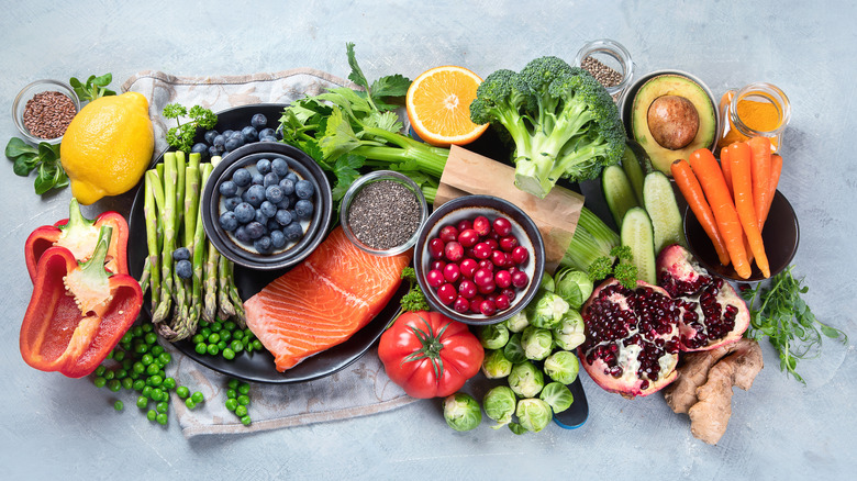 superfood variety on gray background