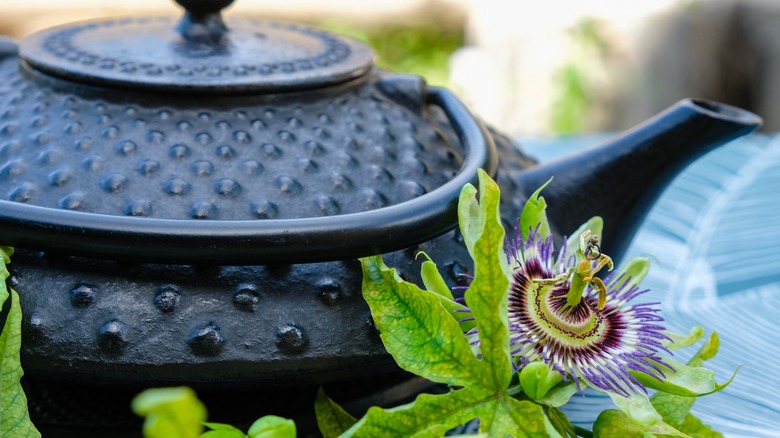 passionflower and  tea kettle