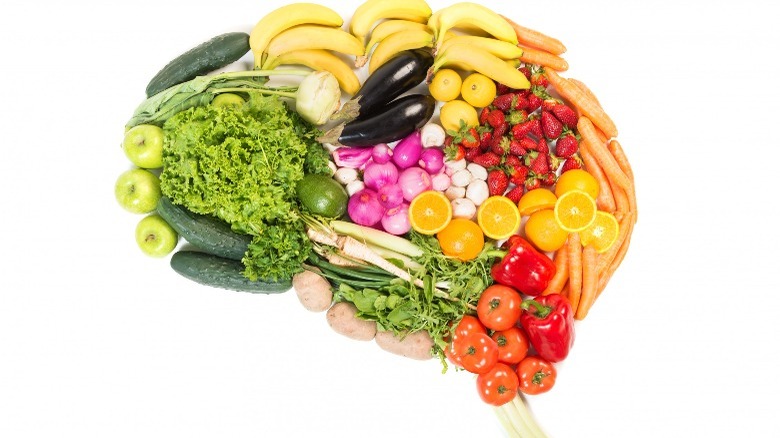 Fruits, vegetables in shape of brain