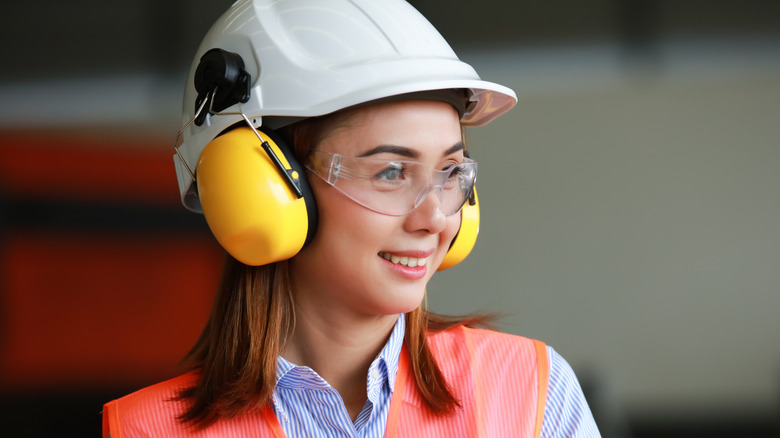 Woman wearing ear protection