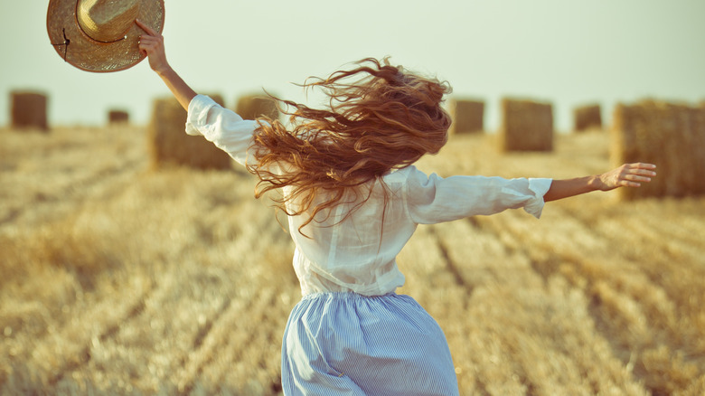 woman running in the field