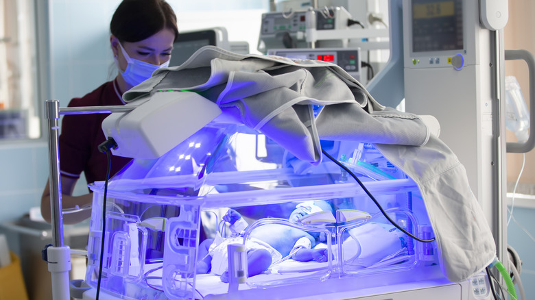 Baby in an incubator in the NICU