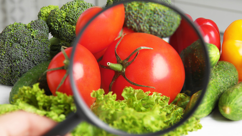 Examining vegetables